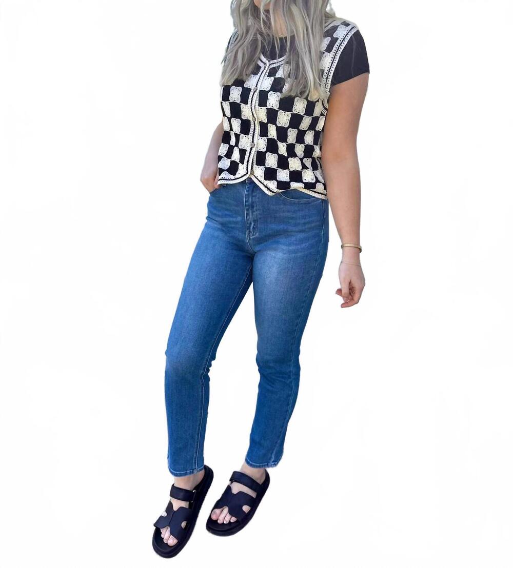 NEW KANCAN tessa high rise slim straight jeans in medium wash